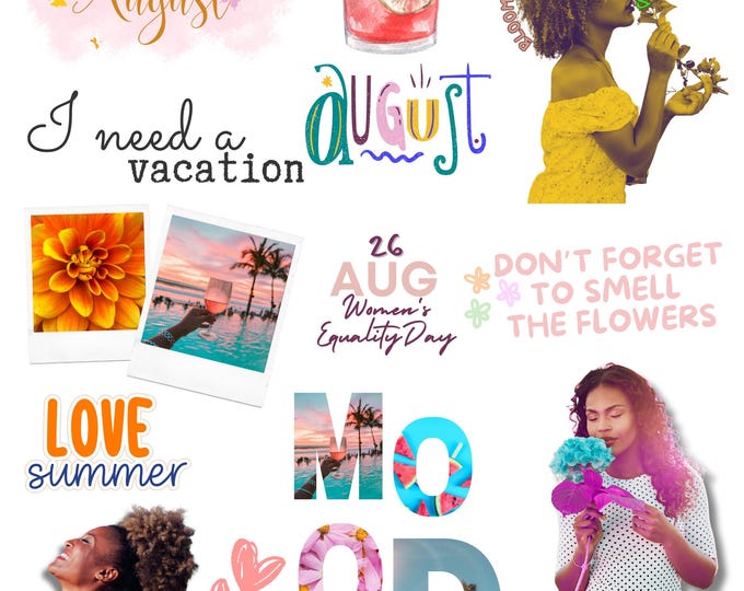 August Digital Stickers, Summer digital planner stickers, precropped GoodNotes Stickers
