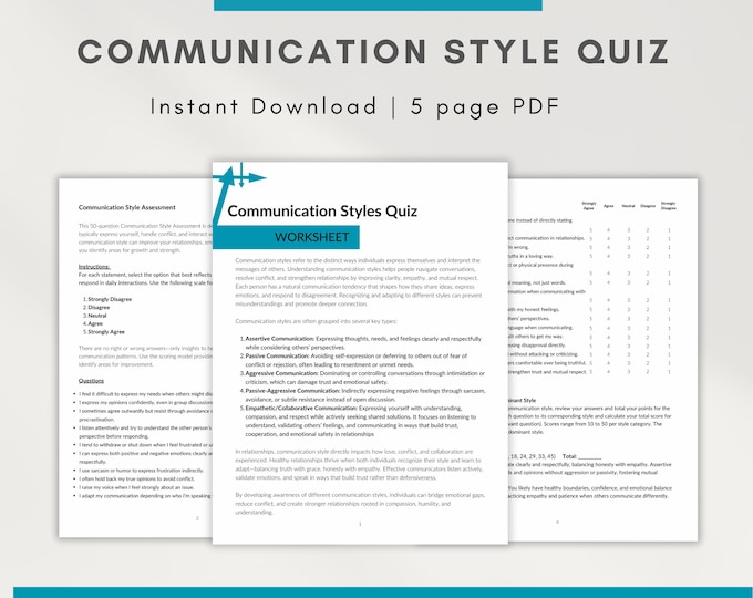 Communication Style Quiz, Communication Styles for Therapy Clients, Communication Worksheet, Therapy Resource, Christian Counseling