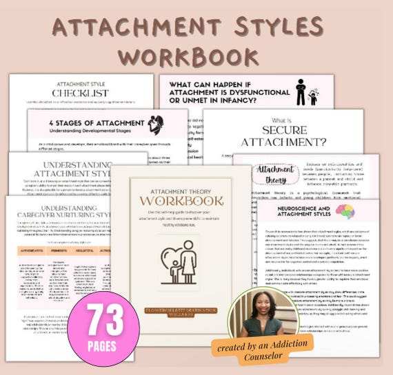 Printable Attachment theory worksheets, 4 attachment styles pdf attachment style, couples therapy workbook, understanding attachment styles