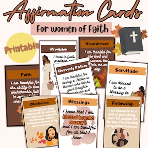 Cartões de afirmação inspiradores de outono para impressão, cartões de empoderamento feminino baseados na fé cristã, cartões de afirmação positiva