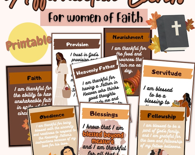 Autumn Gratitude Inspirational Fall Affirmation Cards printable, Christian faith-based women Empowerment Cards, Positive Affirmation Cards
