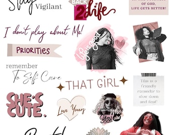 Black Girl Planner Stickers, That girl planner Goodnotes stickers Digital, blackpink affirmation Stickers, Self Care PreCropped stickers