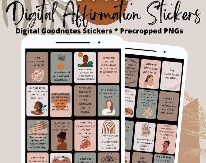 Boho stickers digital journal goodnotes stickers Affirmation Stickers, Goodnotes Stickers, Self-Confidence and Self-Esteem Affirmations