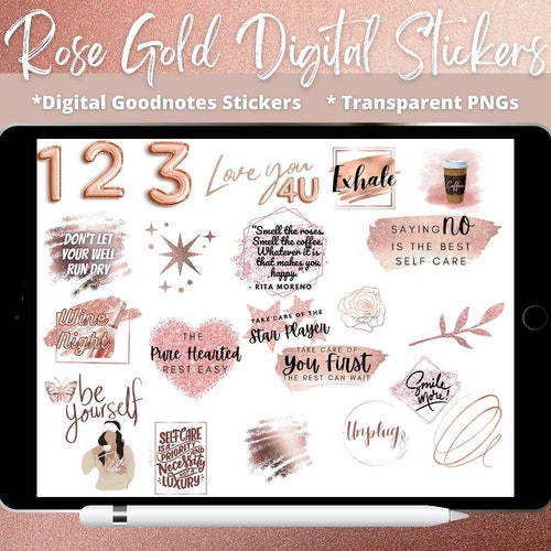 Rose Gold Stickers Rose Metallic Digital Stickers Self Care Etsy