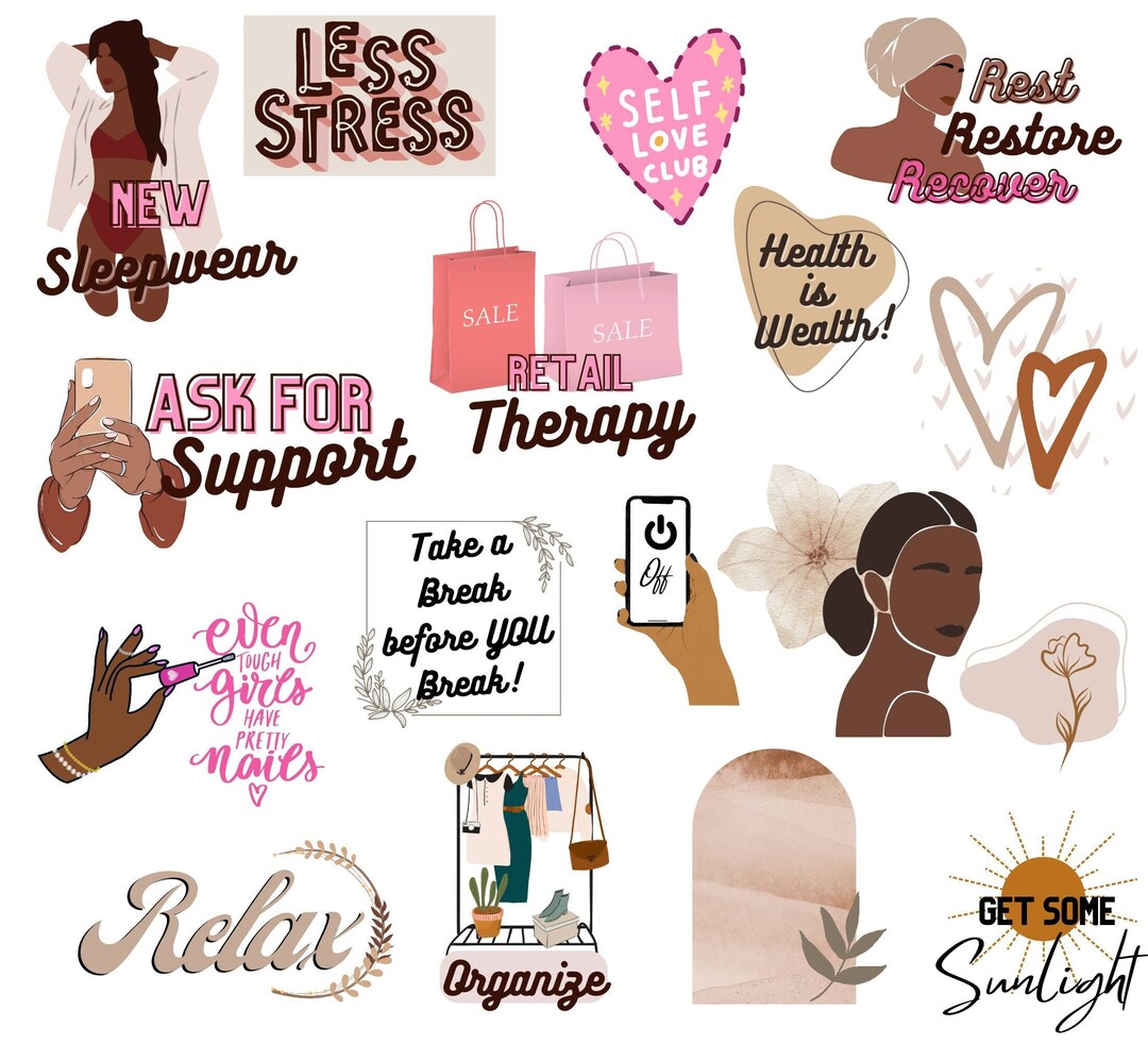 Mental Health Black Women Planner, Black Girl Digital Stickers, Self ...