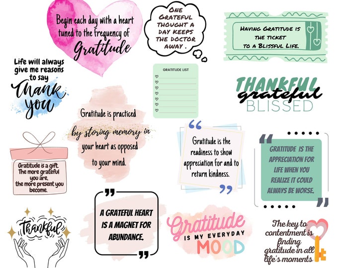 Digital Gratitude planner stickers, goodnotes Journal Stickers, Gratitude Quotes, Goodnotes Stickers,