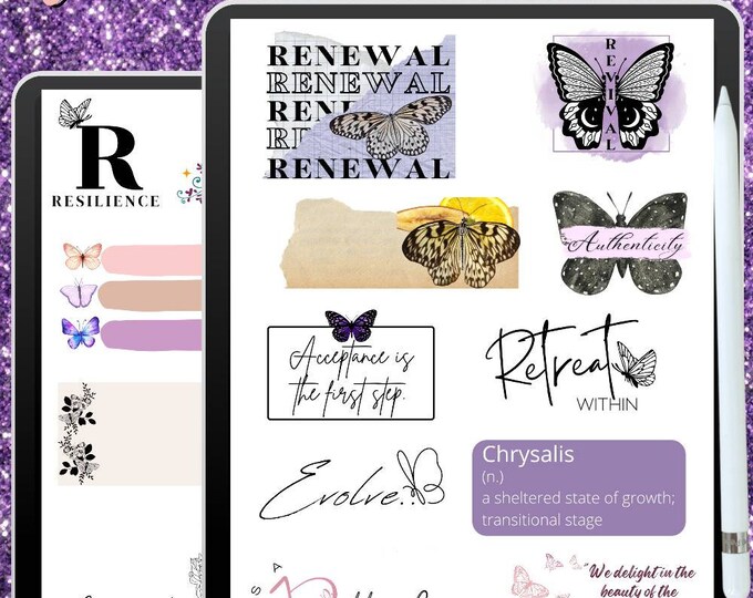 Butterfly goodnotes Digital Planner Stickers, Png digital planner stickers, PreCropped Planner stickers, Girly stickers, notability stickers