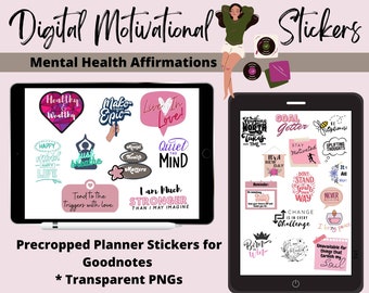 Mental Health Calm Mindfulness Planner Stickers, Motivational png Stickers, Precropped Digital Stickers, Goodnotes stickers, adhd digital