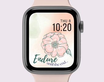 Christian Apple Watch face wallpaper, digital watch face, watercolor background, smartwatch face, 45 mm apple watch face for women