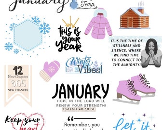 January winter Stickers, New Year Stickers, Scripture stickers, Digital Bible Journaling, Christian planner, Digital Stickers planning