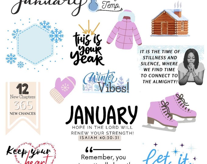 January winter Stickers, New Year Stickers, Scripture stickers, Digital Bible Journaling, Christian planner, Digital Stickers planning