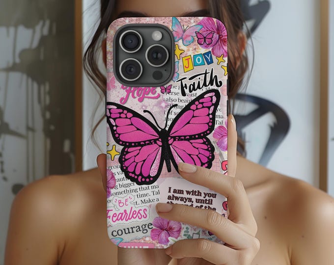 Butterfly iPhone 16 Tough Case: Coquette Pink Christian Faith Cover