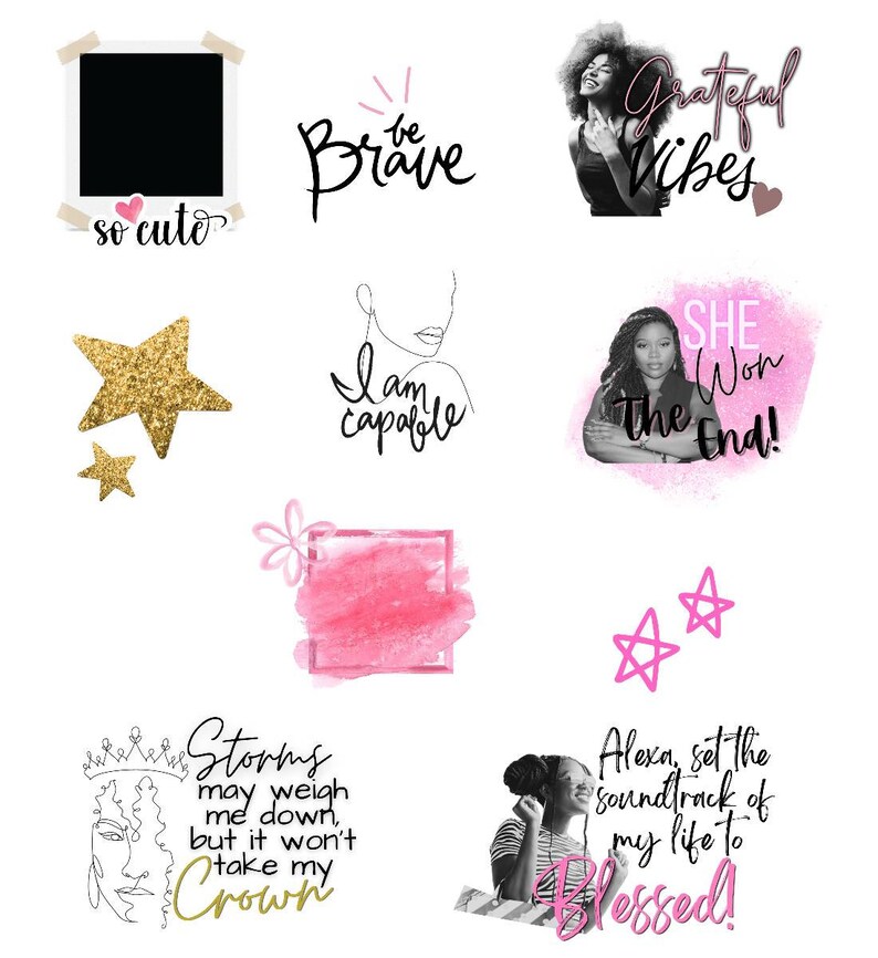 Black girl digital stickers Goodnotes stickers, girly stickers, pinkblack stickers