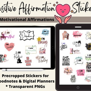 digital quotes Motivational planner stickers, Goodnotes Stickers, Daily Affirmation Stickers, Precropped Digital Stickers