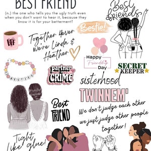 Best friend clipart digital, bestie black girl digital stickers, Goodnotes Stickers, precropped iPad Planner stickers, notability stickers
