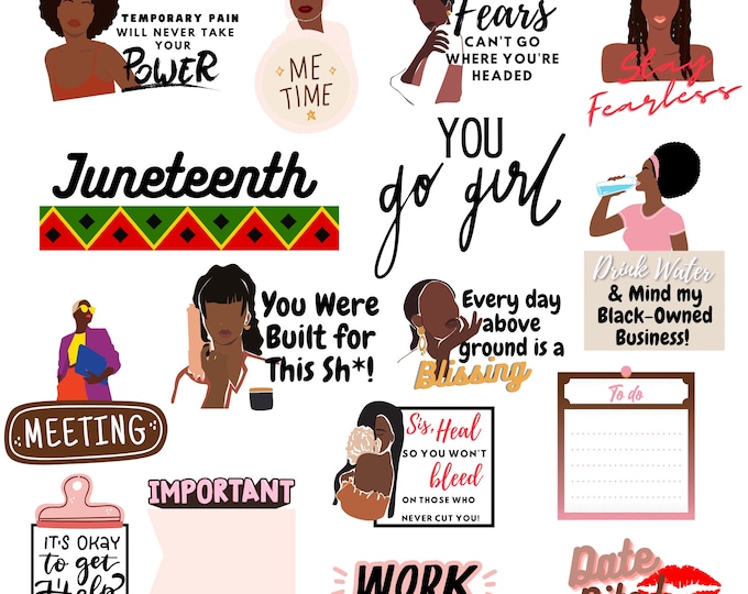 Black girl planner Stickers, black women planner, Black Girl Digital Planner Stickers, Goodnotes Stickers, Self Care Planner, png stickers