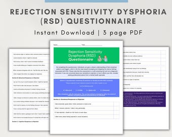 Rejection Sensitivity Dysphoria test pdf, rejection sensitive dysphoria ADHD adult, RSD therapy, coping skills, therapist worksheet