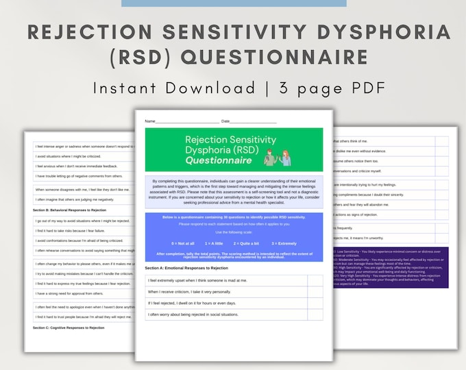 Rejection Sensitivity Dysphoria test pdf, rejection sensitive dysphoria ADHD adult, RSD therapy, coping skills, therapist worksheet