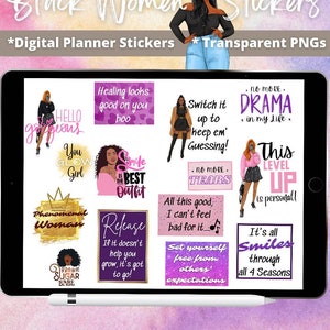 Black Girl Digital Planner Stickers, black girl clipart, Black women Digital Planner Stickers, Self Care Stickers, for black girl quotes