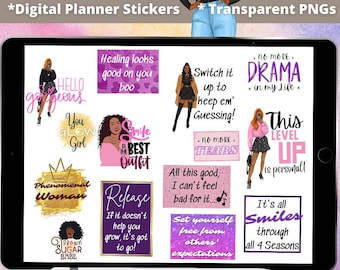 Black Girl Digital Planner Stickers, black girl clipart, Black women Digital Planner Stickers, Self Care Stickers, for black girl quotes