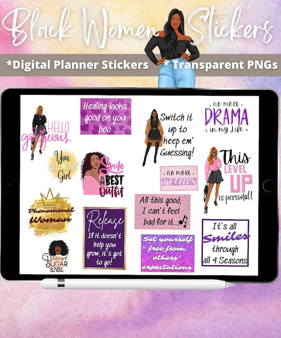 Black Girl Digital Planner Stickers, Black Girl Clipart, Black Women  Digital Planner Stickers, Self Care Stickers, for Black Girl Quotes 