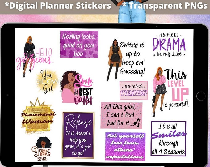 Black Girl Digital Planner Stickers, black girl clipart, Black women Digital Planner Stickers, Self Care Stickers, for black girl quotes
