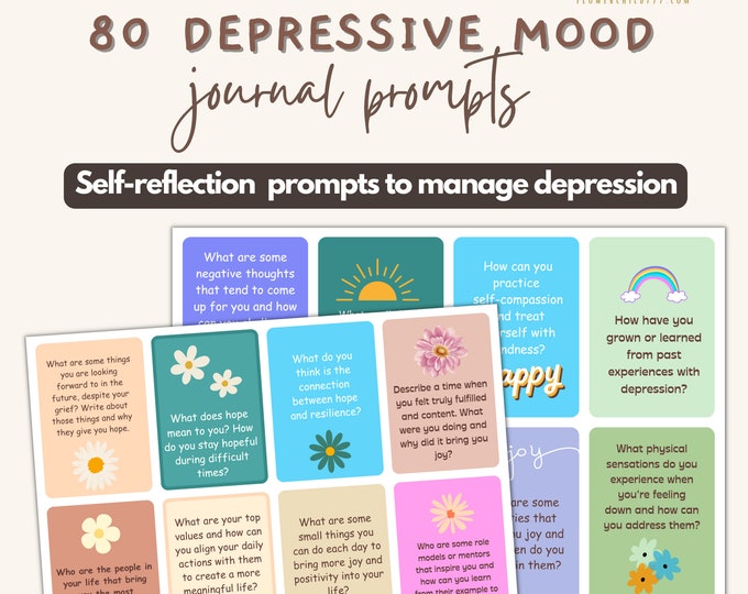 Journal prompts for mental health Depression worksheets Depression Spiral overcoming depression CBT therapy tools depression journal prompts