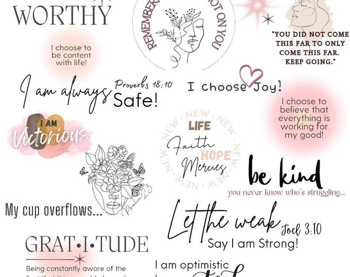 Daily Affirmation Stickers, quotes stickers, digital planner stickers, Gratitude stickers, Goodnotes Planner stickers, Notability stickers