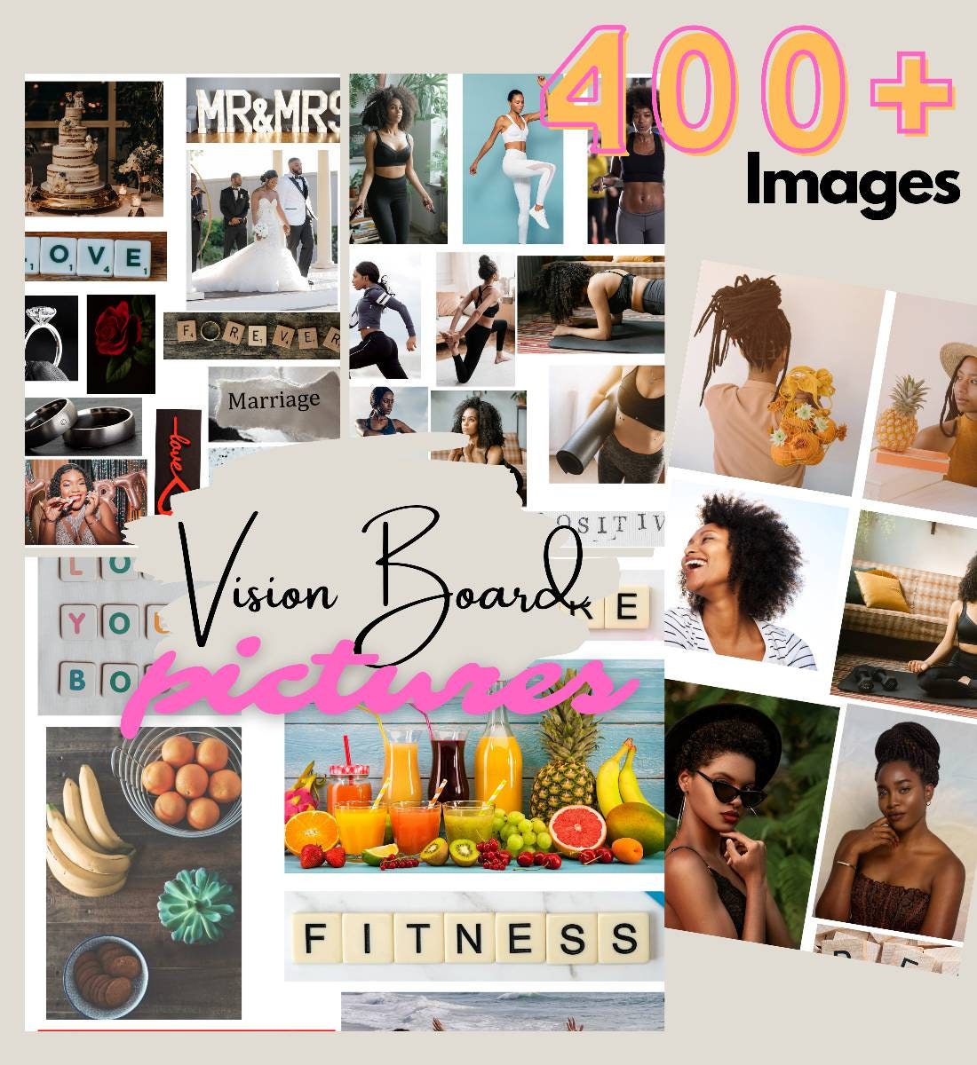 Reiocushi Vision Board Clip Art Book for Black Women: 200+ Pictures Quotes and Words Vision Board Supplies for Black Women to Manifest Their Perfect L