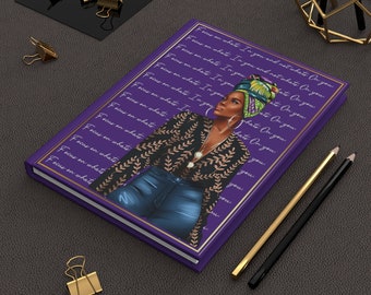 Black Woman journal hardcover notebook matte, college gift, black girl stationery, brown girl christian journal, black owned stationery