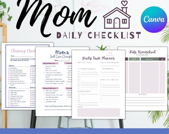 Mom Checklist Arbeit von zu Hause Mom Planner canva Zu Hause bleiben Mom Planner Planer, Mom Pump-Produktivität Checkliste, Homeschool Mom, Arbeitsorganisator