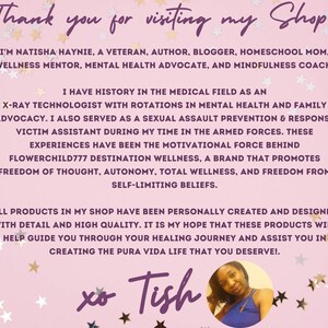 May include: A pink and white background with gold stars. The text "Thank you for visiting my Shop!" is at the top of the image. The text "xo Tish" is at the bottom of the image. A woman is smiling at the camera in the bottom right corner of the image.