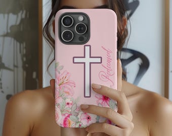 Floral Pink Cross iPhone Case: Christian Faith Tough Phone Cover