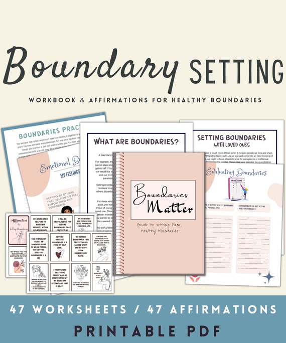 Boundaries workbook, Printable setting boundaries worksheet, journal prompts, psychology tools, Boundary Statements, boundary setting