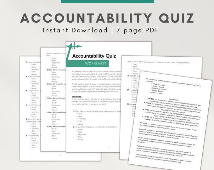 Accountability Worksheet pdf addiction worksheets Accountability Quiz ADHD adult, executive dysfunction, therapist worksheet, self awareness