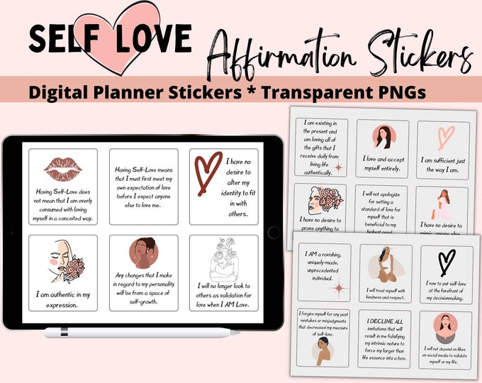 Goodnotes planner Stickers, Digital Affirmation Stickers, Goodnotes Stickers, Self Love Affirmations