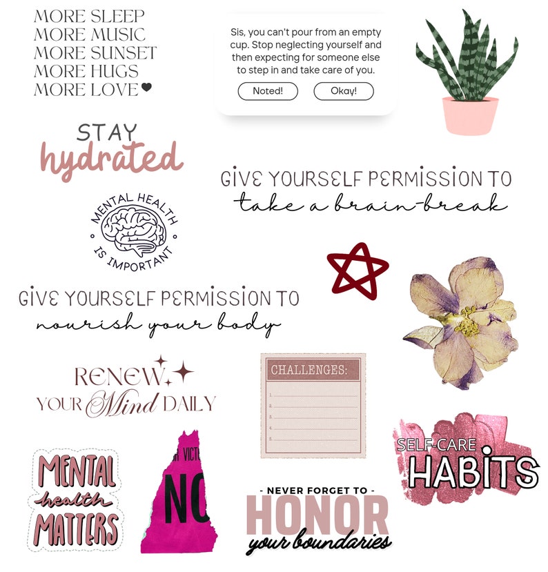Mental Health Digital Stickers, Self Care Stickers, Digital Self Care ...