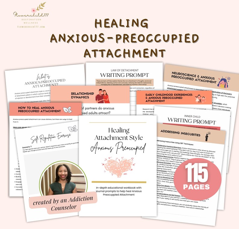 Anxious preoccupied attachment style, anxious attachment style, attachment theory workbook pdf couples therapy healing anxious preoccupied changing attachment style journal prompts therapy tools for counselors & therapists eyemindspirit