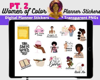 Black Girl Planner digital Stickers, Dark Skin, Goodnotes Stickers, Self Care Planner, Cropped Planner stickers