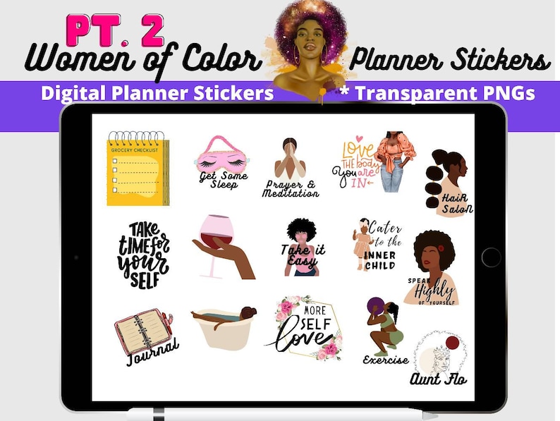 Black Girl Planner Digital Stickers, Dark Skin, Goodnotes Stickers ...