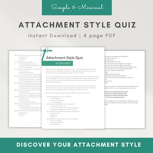 Attachment style quiz pdf, attachment style questionnaire Attachment theory worksheets, couples therapy therapy tools attachment styles test
