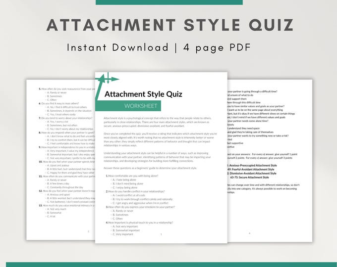 Attachment style quiz pdf, attachment style questionnaire Attachment theory worksheets, couples therapy therapy tools attachment styles test