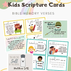 Tarjetas de memoria bíblicas imprimibles para niños, tarjetas bíblicas para niños, versículos bíblicos para memorizar, notas para versículos bíblicos, notas para la lonchera, tarjetas de memorización bíblica