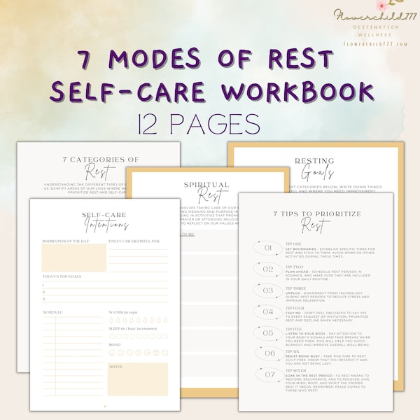 Seven types of rest, stress management self care pdf Counselling Therapy worksheets Self-Care, Executive functioning, therapy handouts