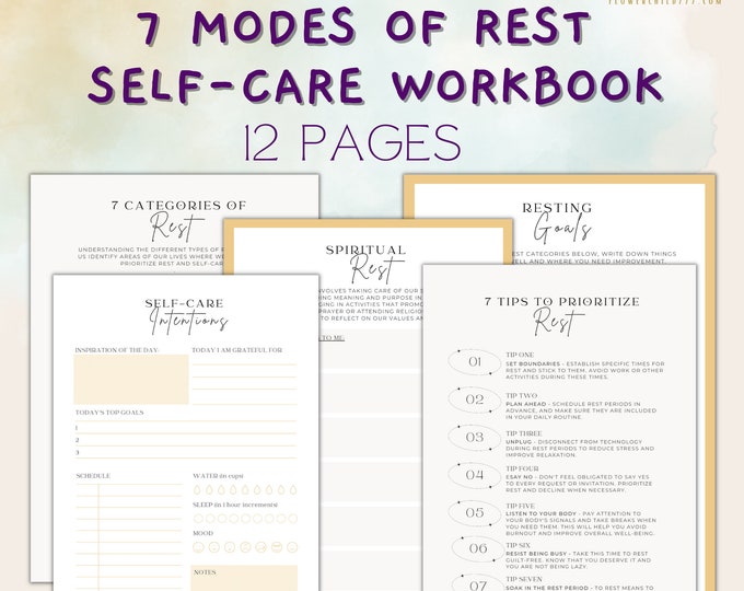 Seven types of rest, stress management self care pdf Counselling Therapy worksheets Self-Care, Executive functioning, therapy handouts