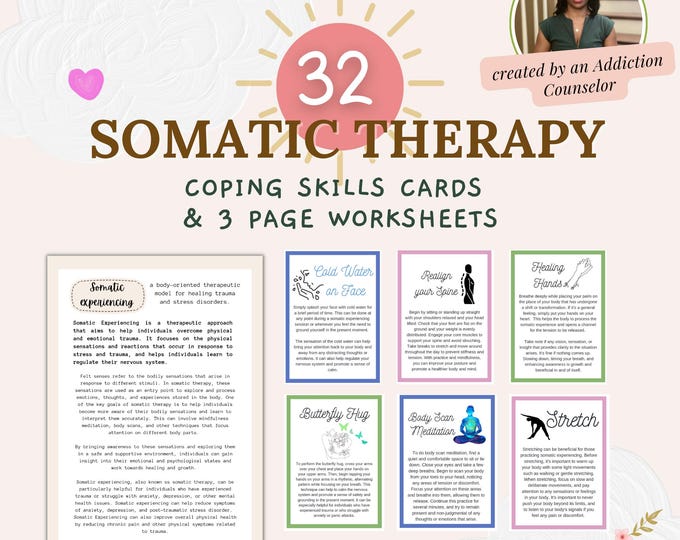 Somatic therapy coping skills cards, Somatic Therapy exercises pdf, somatic therapy card, nervous system regulation, grounding techniques