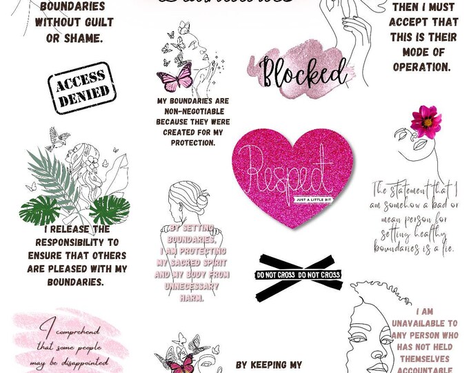 Daily Affirmation Stickers, quotes stickers, Self Care stickers, Boundaries, self love png, Goodnotes Planner stickers, Notability stickers