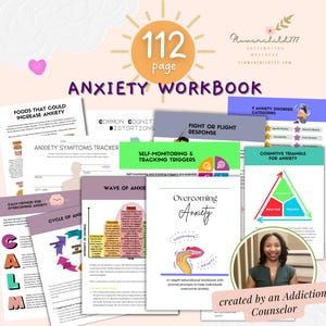 Anxiety workbook CBT Triangle, anxiety worksheets, anxiety Journal with prompts, self help therapy tools CBT coping skills Self help therapy