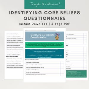 Core Beliefs worksheet pdf, Identifying Core Beliefs Questionnaire, maladaptive schemas, Automatic Thoughts