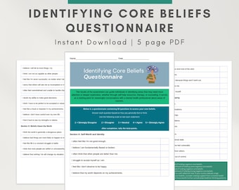 Core Beliefs worksheet pdf, Identifying Core Beliefs Questionnaire, maladaptive schemas, Automatic Thoughts